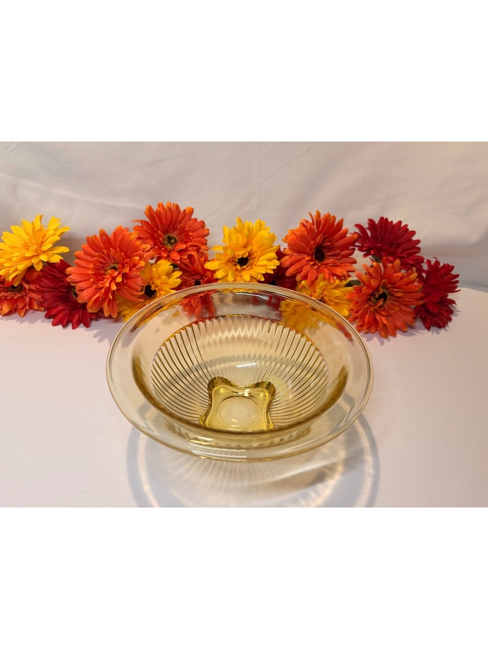 Vintage Federal Glass Amber Ribbed Mixing Bowl 7.25” Depression Glass USA